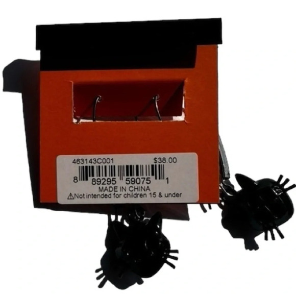 BETSEY JOHNSON Halloween Angular Cut Black Cat with Crystals Dangle Earrings NWT - Picture 7 of 8